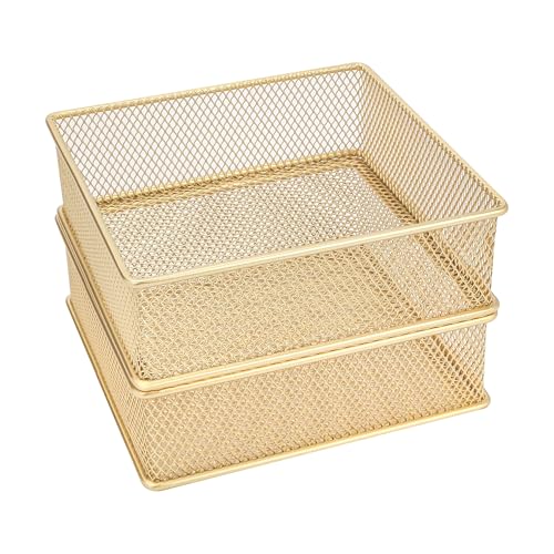Annova Mesh Stackable Drawer Cabinet and Shelf Organizer Bins Storage Basket School Office Supply Holder Tray- Set of 2 (Gold, 6x6x2 Inch) - color: Gold, size: 6x6x2 Inch