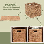 11x11in Storage Baskets 4 Pcs Square Baskets for Cube Shelf,Foldable Handwoven Water Hyacinth Storage Bins for Laundry Organizer