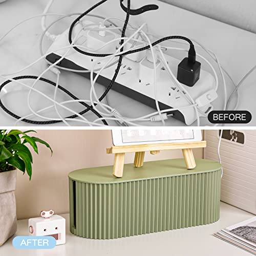 FABROK Cable Management Box with 10 Cable Ties, Cable Organizer Box for Power Strips, Surge Protectors, Chargers, Adapters, TV Computer Wires Cable Hider Organizer Box for Home/Office (Large/Green) - color: Green, size: Large (1 Pack)
