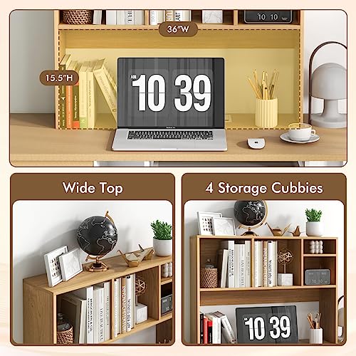 Tangkula Desktop Bookshelf, Countertop Storage Hutch with 4 Shelves for Computer Desk, Desktop 2-Tier Display Rack, Multipurpose Wood Desktop Hutch Storage Organizer for Dorm Office - color: Natural, size: 4 Shelves