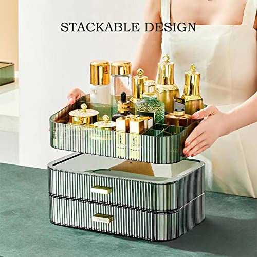 MIUOPUR Stackable Makeup Organizer Drawers, Bathroom Vanity Organizers and Storage, Ideal for Desk and Dresser Countertops, Great for Cosmetics, skincare, Lipsticks, Nail Care -Green - color: Clear Green, size: Drawer Only