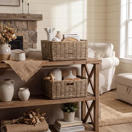 StorageWorks Pantry Baskets, Willow Storage Baskets for Organizing, Shelves, Pantry Organizers and Storage, Brown, 16 ½"L x 13"W x 7 ½"H - color: Willow(Brown), size: 16 ½"L x 13"W x 7 ½"H