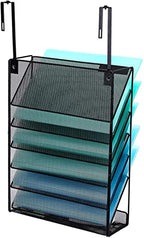 Delifox 7-Compartment Wall Mounted Hanging File Organizer Cubicle Wall File Holder Vertical Document Organizer for Office Home, Black