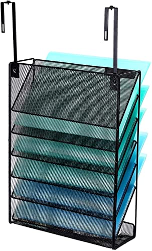 Delifox 7-Compartment Wall Mounted Hanging File Organizer Cubicle Wall File Holder Vertical Document Organizer for Office Home, Black