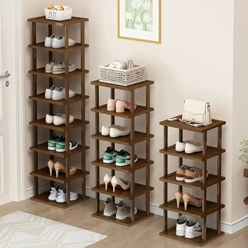 AFOORD Vertical Shoe Rack-Tall Narrow Shoe Rack Organizer for Small Spaces,17Tier Bamboo Shoen Shelf for Entryway,Closet,Corner,Doorway,Skinny Shoe Shelf Space Saving Shoe Storage,Free Stackable DIY - color: Brown, size: 17-tier