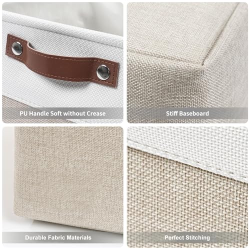 Bagnizer Collapsible Fabric Storage Cubes 11x11 Cube Storage Bins, 4 Pack Closet Baskets Box with Handles for Organizing, Shelf, Toys, Clothes, Home, Office, Nursery (Beige&White) - color: Beige / Off-White, size: Cube - 11"x11"x11"