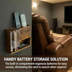 MyGift Wall-Mounted Remote Control Holder with Battery Storage Organizer, 2 Slot TV Remote Caddy, Rustic Burnt Wood, for Office, Home