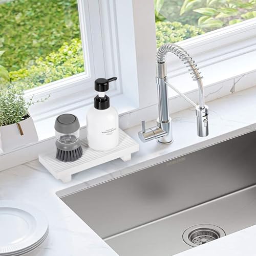 Wooden Tray Pedestal Stand Farmhouse Bathroom Decor Decorative Wooden Riser Kitchen Soap Dish Holder for Vanity, Counter, Sink, 8.7 * 3.6 White - color: White, size: 8.7" x 3.6" x 1.6"