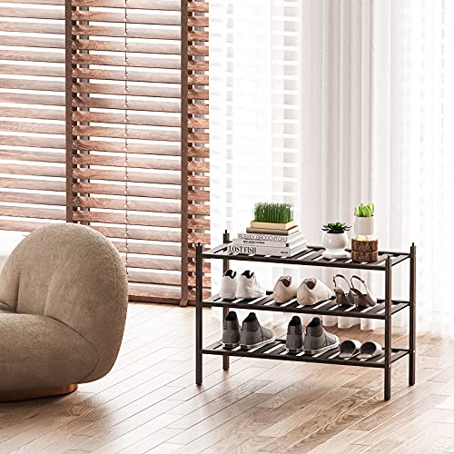 Dranixly Shoe Rack, 3-Tier Bamboo Stackable Shelf Storage Organizer, Stand for Closet, Entryway, Hallway, Bathroom and Living Room（Mocha） - color: Mocha, size: 3 Tier