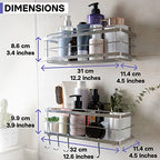 KINCMAX Shower Shelves 2-Pack - Self Adhesive Caddy with 4 Hooks - No Drill Large Capacity Stainless Steel Wall Shelf - Aesthetic Organizer for Inside Bathroom - Polished Silver - color: Polished Silver 01