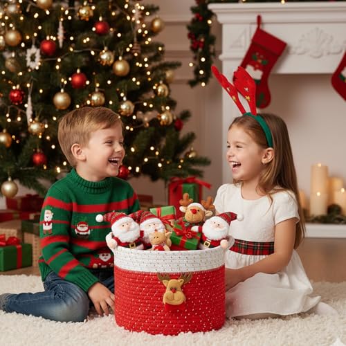 INough Christmas Baskets Cotton Rope Baskets for Christmas Empty Red Christmas Toy Bin, Christmas Gift Bin Large Blanket Storage Baby Basket for Kids Room/Living room (Reindeer Large) - color: Red Reindeer