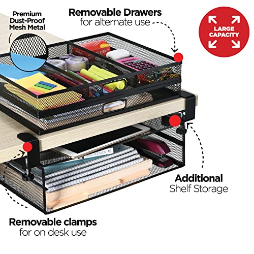 Homeify Under Desk Drawer Organizer Clamp-On, Mesh Metal Drawer Attachment, 2 Drawer Slide Out, On Or Under Desk Organizer For Office Supplies & Home Essentials (2 Drawers) - size: 2 Drawers