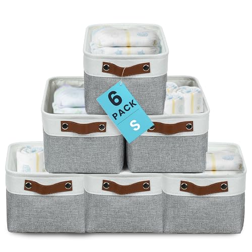 OrganiHaus Small Fabric Storage Baskets 6 Pack, 12x8in Cloth Storage Bins for Shelves, Small Baskets for Organizing Pantry Closet, Canvas Shelf Baskets, Gray/Off-White - color: Gray / Off-White, size: Small - 6pc