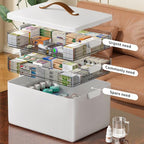 CTIME 3-Tier Medicine Organizer - Portable Medicine Cabinet with Leather Handle, Empty First Aid Kit for Home - size: Regular 3-Tier