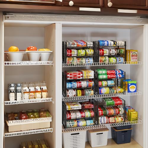 3 Tier Stackable Can Rack Organizer for Pantry, Adjustable Can Holder for Various Ounce of Canned Food Soup Goods Soda Drink, Rolling Tiered Can Dispenser for Kitchen Cupboard Cabinet, 2 Pack - size: 3-Tier 2-Pack