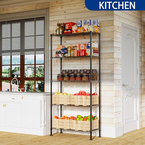 REGILLER 5-Wire Shelving Metal Storage Rack Adjustable Shelves,Standing Storage Shelf Units for Laundry Bathroom Kitchen Pantry Closet(Black,14.1" D x 30" W x 79" H) - color: Black, size: 5tier 14.1"D x 30"W x 79"H