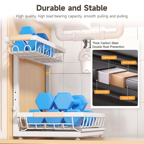 Sevenblue 2 Packs Under Sink Organizer, Height Adjustable 2 Tier Under Kitchen Sink Organizer, Multi-Purpose Storage Shelf for Kitchen Bathroom Cabinet (White, Extra Large) - color: White, size: Extra Large
