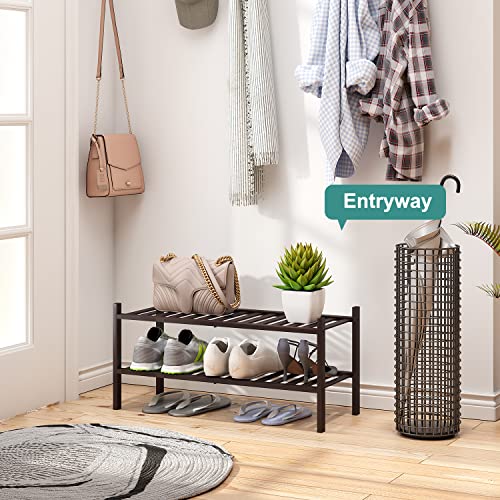 viewcare 2-Tier Shoe Rack for Entryway, Bamboo Shoe Rack for Closet, Free Standing Shoe Racks for Indoor Outdoor, Stackable Shoe Shelf Storage Organizer for Hallway Closet - color: Brown, size: 2-Tier