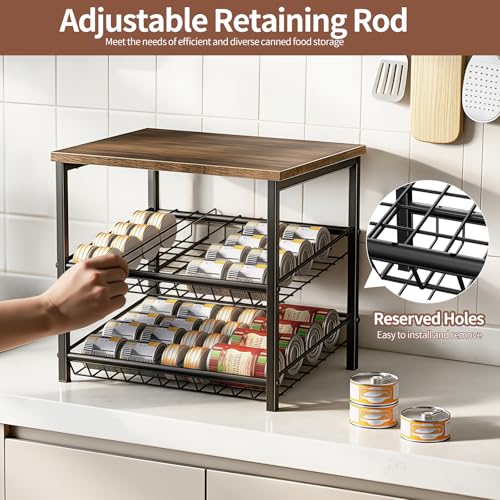 3 Tier Can Organizer for Pantry, Adjustable Can Rack Organizer, Automatic Rolling Storage Holder for Various Ounces of Canned Food Drinks Pet Food, Ideal for Countertop Kitchen Cabinet