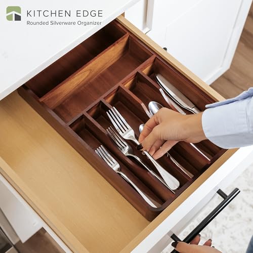 KitchenEdge Silverware Organizer - Cutlery, Flatware, and Utensil Holder for Kitchen Drawers, Fixed 10.5” Width, 7 Storage Compartments, Non-Slip Feet, Rounded Corners, Acacia Wood - color: Natural Acacia