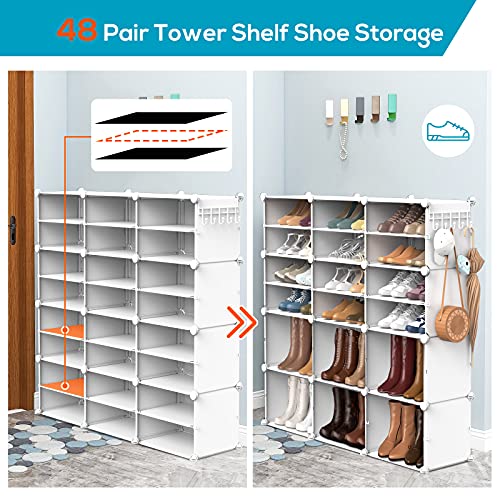 VTRIN Portable Shoe Rack Organizer 48 Pair Tower 4 Tiers for Entryway Shelf Storage Stand for Heels Boots Slippers Cabinet Narrow Standing Stackable Space Saver White - color: White+white Door