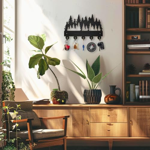 MAYJOYDIY Forest Coat Rack Wall Mount - 11.8x7.9 inch Wood Dense Forest Tree Wall Art Decor Key Holder 5 Alloy Hooks Black Hook Rack for Entryway, Living Room, Bedroom - Gift - color: Forest