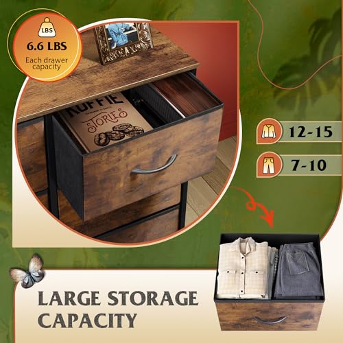 WLIVE Fabric Dresser for Bedroom, Tall Dresser with 8 Drawers, Storage Tower with Fabric Bins, Double Dressers, Chest of Drawers for Closet, Living Room, Hallway, Dorm, Rustic Brown Wood Grain Print - color: Rustic Brown Wood Grain Print, style: General