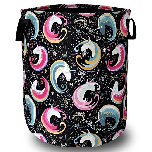 Colorful Unicorn Laundry Basket Foldable With Handles Tote Bag Oxford Cloth Funny Animal Laundry Hamper Clothes Storage Bucket Toy Organizer 18.9" x 16.5" For Bathroom/Laundry/Bedroom - color: Cute Unicorn