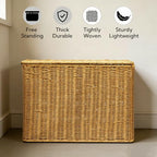 Pumtus Woven Storage Basket with Lid, 3 Gallon Decorative Plastic Organizer Box with Handle, Rectangle Narrow Tall Trash Can Toilet Paper Holder, Household Container Bin for Wardrobe, Magazines, Toys