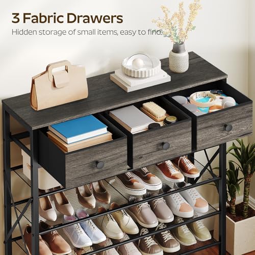 YATINEY 5-Tier Shoe Rack with 3 Drawers, Metal Shoe Organizer for 20 Pairs with Storage Shelves and Wooden Top, for Entryway, Hallway, Foyer, Closet, Charcoal and Black SS35BC - color: Charcoal + Black, size: 5 Tiers (37.6"H)