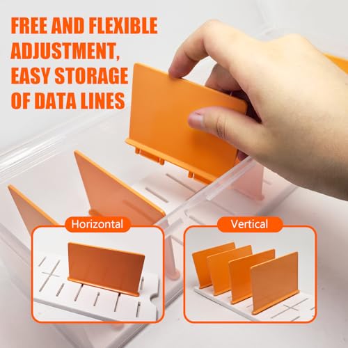 Charger Organizer, Cable Cord Organizer Box (2PCS) - Adjustable Dividers, 16 Cable Ties, Clear Charger Storage Box for Cable, Phone, Drawer Organization