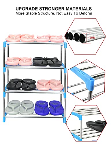 LNYZQUS Upgrade 4 Tier Small Shoe Rack, Kids Show Rack Closet Shoe Organizer,Compact Stackable Shoe Shelf Shoe Stand Floor Shoe Rack for Narrow Space,Zapateras Organizer for Shoes (Blue) - color: Blue