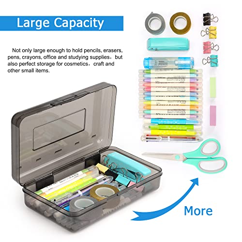 Tamaki 1 Pack Plastic Pencil Box Large Capacity Pencil Boxes Clear Boxes with Snap-tight Lid Stackable Design and Stylish Office Supplies Storage Organizer Box, Black - color: Black
