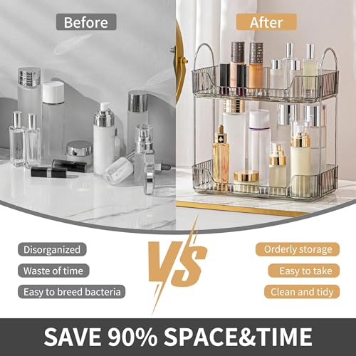 YCIA&DONE Bathroom Organizer Countertop, Makeup Storage, Skincare Cosmetic Tray Shelf, Perfume Holder Rack for Vanity Counter, Large Capacity, Easy to Install, Clean, 2 Tiers, Smoky Gray - color: Smoky Gray, size: 2-Tier