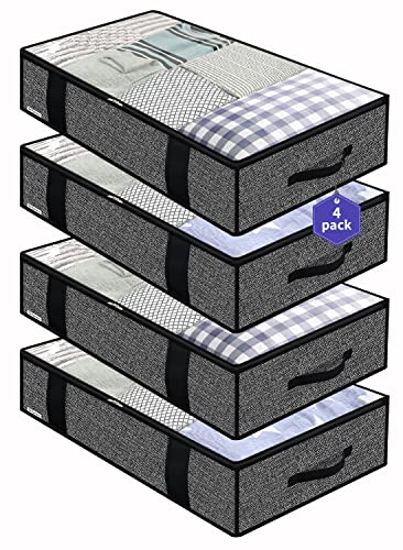 Onlyeasy 4 Pack Under Bed Clothes Storage Bags Organizer with Reinforced Handles and Zippers, Foldable Underbed Storage Container Bags for Blankets, Comforters, Bedding, Linen-like Black, MXAUBBP4 - color: Set of 4 Basic Soft Side Wall - Linen Like Black