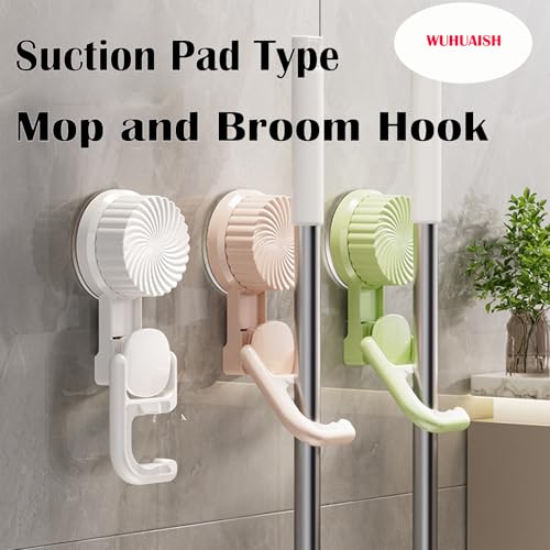 No-Drill Wall Mounted Suction Cup Broom, Mop, and organizer. Traceless suction that won't damage walls. Installs and removes in seconds. (B-Green) - color: Green