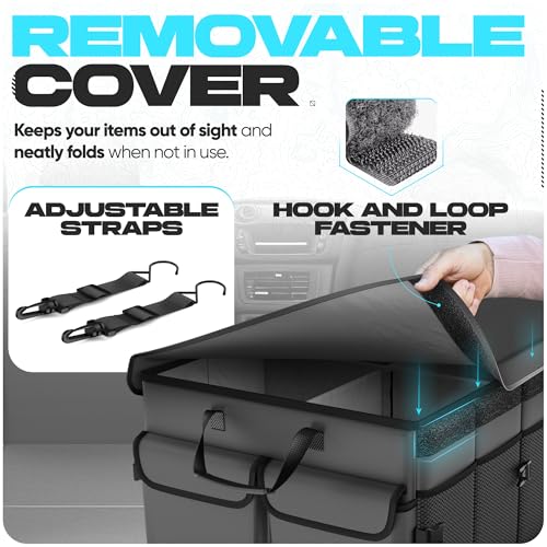 FORTEM Trunk Organizer with Cooler For SUV Car Trunk, Foldable Storage, Car Accessories for Women Men, Collapsible Bag, Perfect Christmas Gifts, 600D Oxford, Non Slip Bottom, Straps, Soft Cover (105L) - color: Grey, size: XXL (105L)