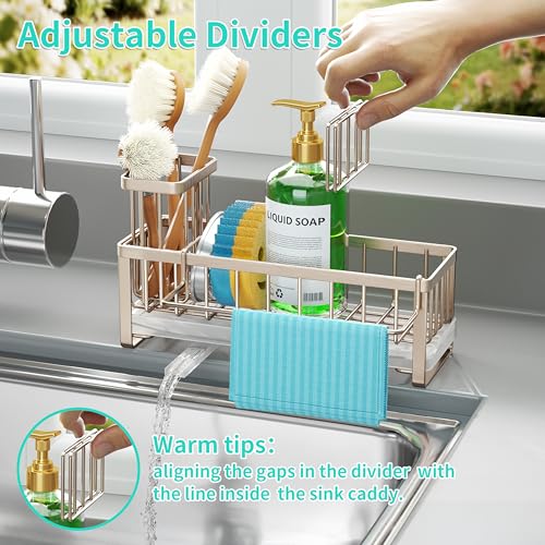 HapiRm Sponge Holder for Kitchen Sink - Self-draining Sink Caddy with Brush Holder and Dishcloth Holder, Stainless Steel Kitchen Organizer for Countertop - Brushed Nickel - color: Brushed Nickel, size: with Dishcloth Holder