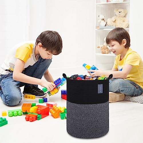 COMSE Extra Large Blanket Basket, Tall Woven Storage Basket, Nursery Hamper, 15.7”x 21.7”, Cotton Rope Laundry Hamper for Toys Clothes Towels, Black - color: Black