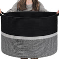 CHICVITA Extra Large Laundry Basket, Woven Rope Blanket Basket for Towels, Clothes, Toy Storage, Pillow Basket for Living Room, Family Room, 22 x 22 x 14 inches, Black - color: Black and Gray