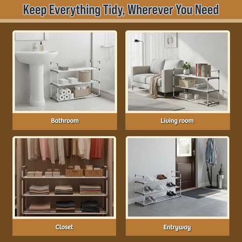 Home-Complete Shoe Rack – 3-Tier Shoe Organizer for Closet, Bathroom, Entryway – Shelf Holds 15 Pairs of Sneakers, Heels, and Boots (White) - color: White, size: 3-Tier