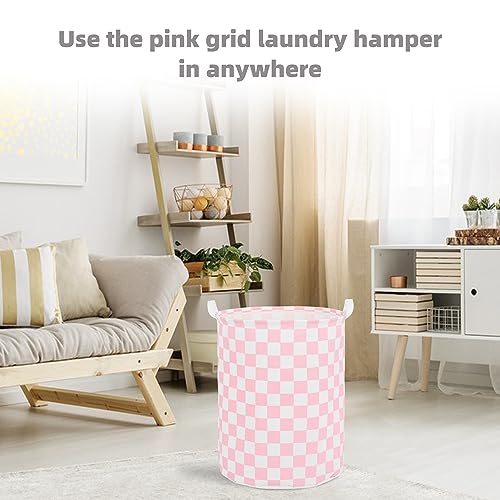 Large Foldable Laundry Basket Organizer Holder portable tall collapsible laundry hamper nusery Storage Basket Bin with Handles (Waterproof Lining, Pink Racing Flag) - color: Pink racing flag