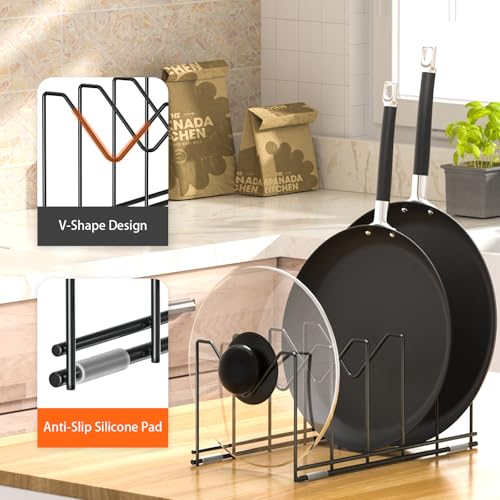 HzTinT 3 Pack Pot Lid Organizer for Cabinet, Stainless Steel Pot Lid Rack with Anti-slip Pad, Lid Holder for Pans Pots, Bakeware, Plates, Cookie Sheets, Trays, Dish, Cutting Boards, Classic Black - color: Black