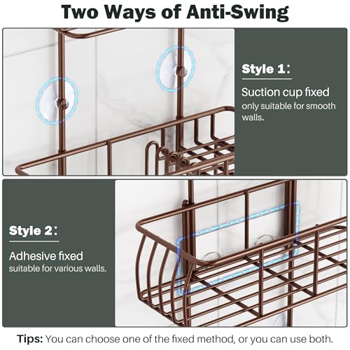 Epicano Shower Caddy Hanging, Anti-Swing Over Head Shower Caddy Rustproof with hooks for Towels, Sponge and more, Bronze - color: Bronze