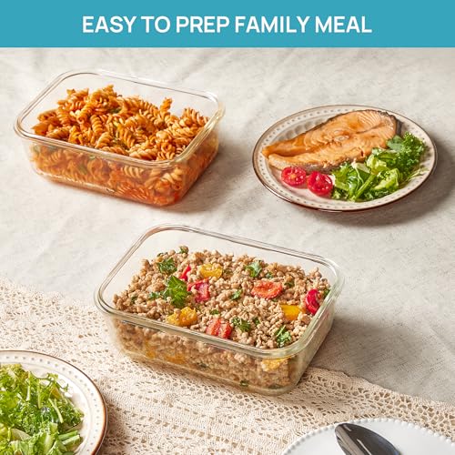 Vtopmart 2Pack 1860ml/63oz Large Glass Containers Food Storage with Lids, Meal Prep Food Container Set with Snap Airtight Lid for Baking, Microwave, Oven, Leak Proof, for Freezer, Dishwasher, Green - color: Green, size: 63oz