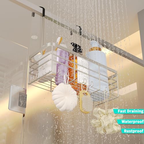 HapiRm Hanging Shower Caddy Organizer - No Drilling Shower Organizer with Hooks, Rustproof & Waterproof 304 Stainless Steel Bathroom Shelves - Brushed Nickel (1 Basket) - color: Brushed Nickel- 1 Basket