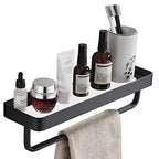 15.7 Inch Bathroom Tempered Glass Shelf with Towel Bar,Wall Mounted Aluminum Shower Organizer,Over Toilet Storage Cabinet,Matte Black,Kitchen Rectangular Vanity Rack - color: Matte Black
