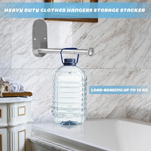 2-Section Stainless Steel Clothes Hanger Storage, Retractable Space Saving Clothes Hanger Storage Organizer, Wall Mount Clothes Rack Organizer, Adhesive or Drilling Installation(Length 13.7") - color: Silver, size: Silver13.7”