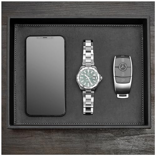 GALLAWAY LEATHER Valet Tray for Men - Nightstand Organizer EDC Tray for Wallet and Keys - Dresser Leather Catchall Dump Key Tray - Bedside Table Tray Organizer Key Bowl for Entryway Table (Black) - color: Black