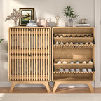 Jluomei Narrow Shoe Cabinet Storage for Entryway, Modern Cabinet Rack with 2 Flip Drawers, Slim Wood Fluted Entry Way Shoe Organizer, Wooden, Small, Farmhouse, Freestanding, Natural Oak (39.4 Inch) - color: Natural